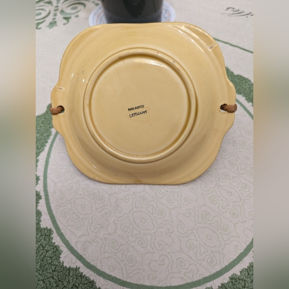 Vintage Hand painted in Germany serving plate with rattan handle. EUC . Cottage. - Picture 4 of 5